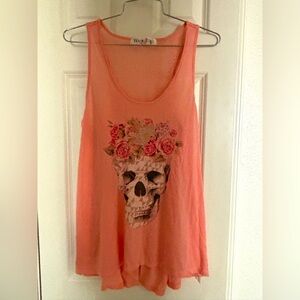 Wound Up Skull Spit back Peach & Lace Women's
Size large (11-13)